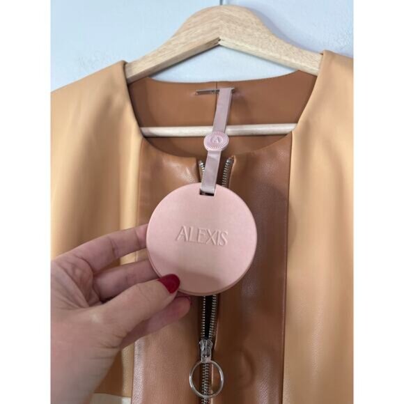 NWT Alexis Long Sleeve Vegan Leather Cameron Mini Dress Color Block Size: Large - Picture 4 of 9